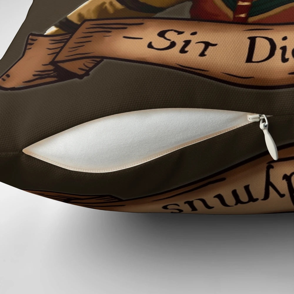 Artistic portrait of Sir Didymus, a character from the Labyrinth movie, featured on a plush pillow