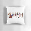 Decorative throw pillow featuring illustrations of Taylor Swift's Eras album covers