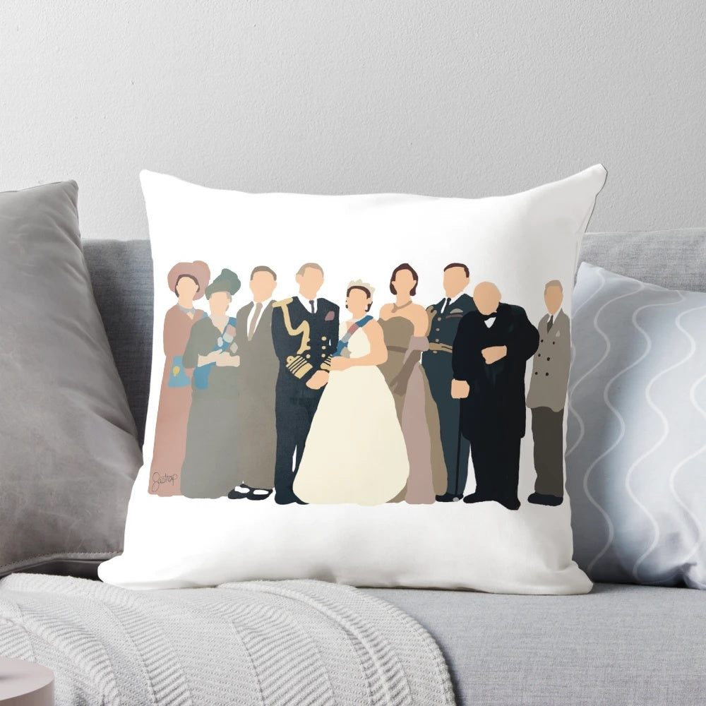 Decorative pillow featuring the cast of The Crown season 1