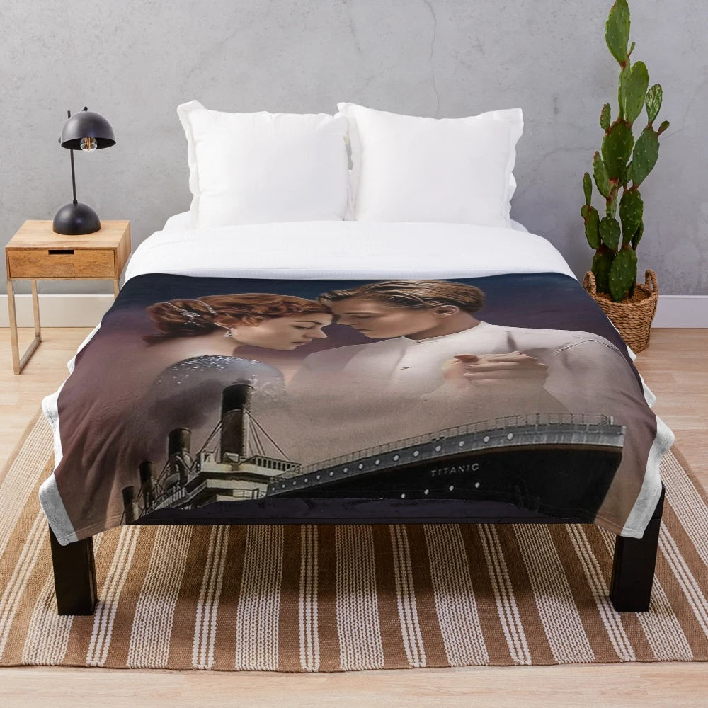 Titanic movie plush blanket featuring a collage of memorable scenes and characters