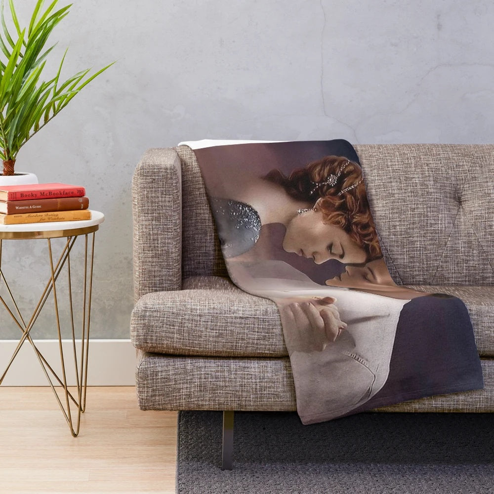 Titanic movie plush blanket featuring a collage of memorable scenes and characters