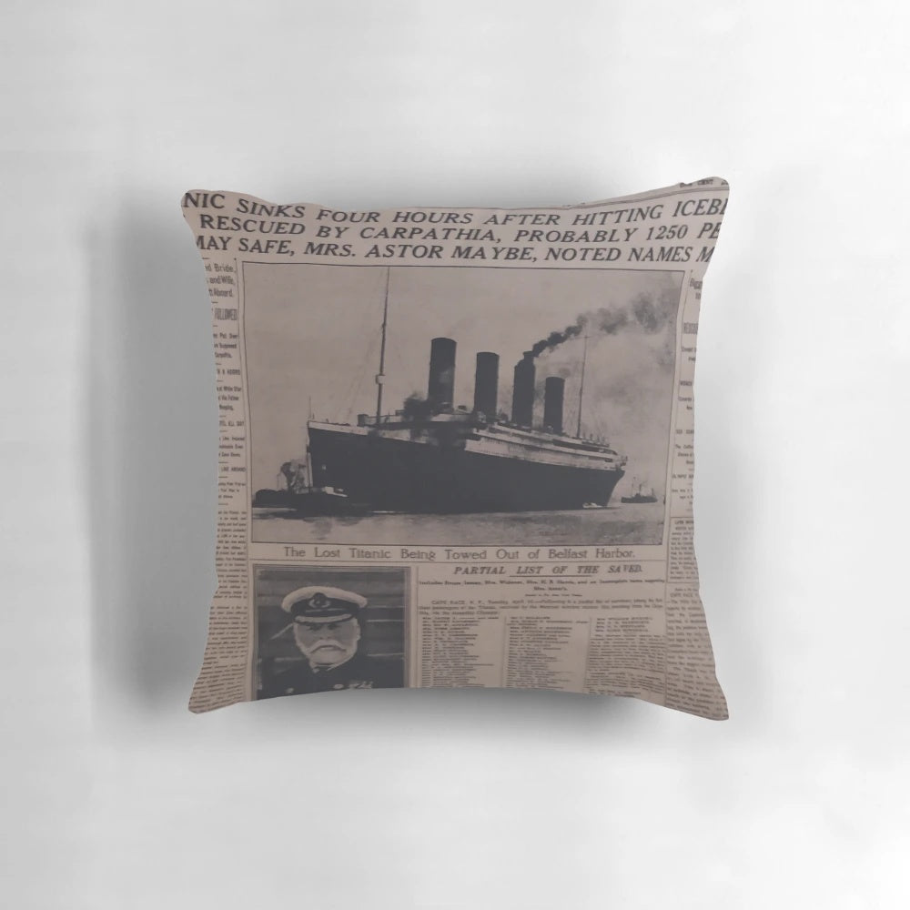 Pillow featuring the front page of The New York Times the day after the Titanic sank