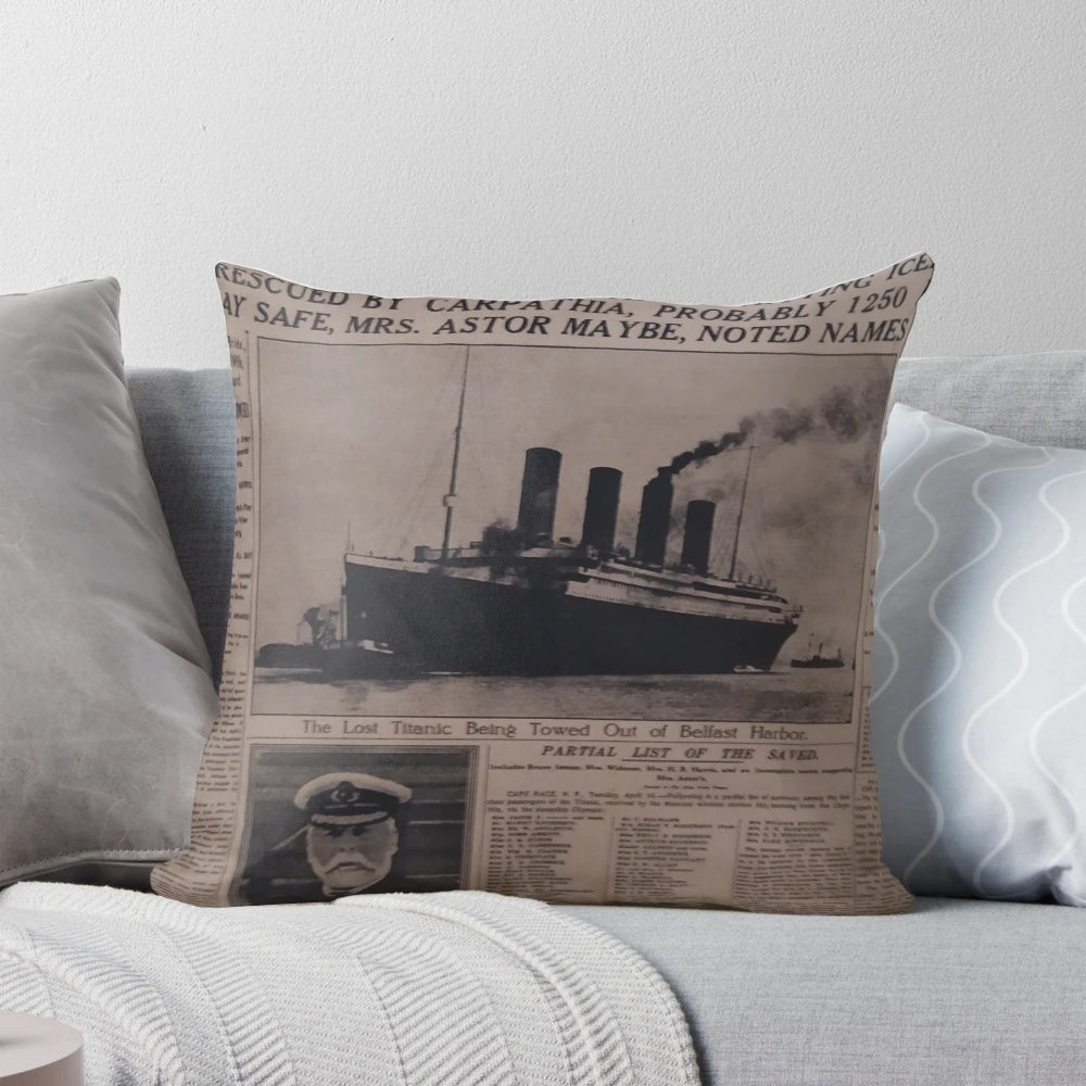 Pillow featuring the front page of The New York Times the day after the Titanic sank