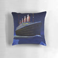Titanic-themed decorative pillow with ship and iceberg design
