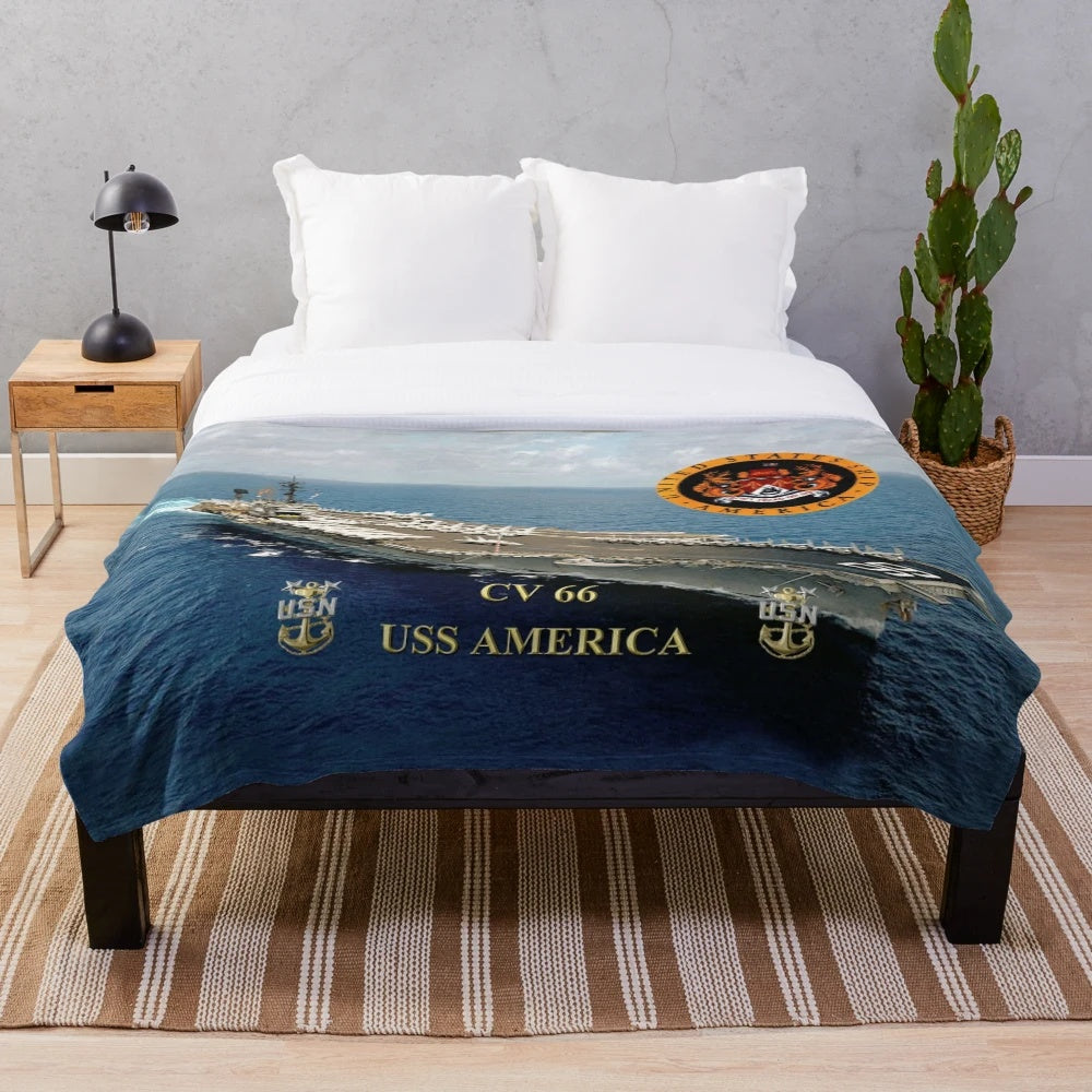 USS America CVN-66 aircraft carrier plush blanket