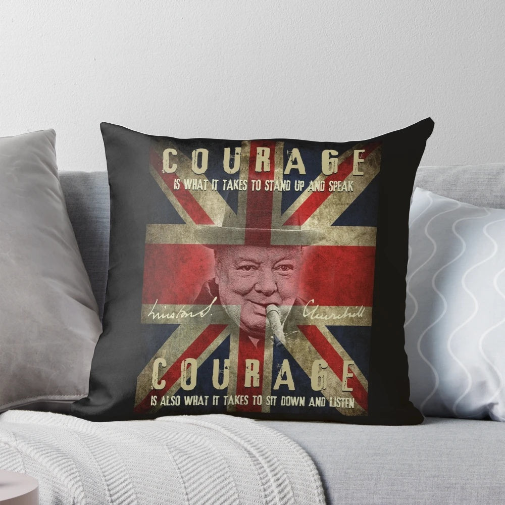 Churchill Pillow - Depicting the Iconic British Prime Minister and His Legendary Cigar