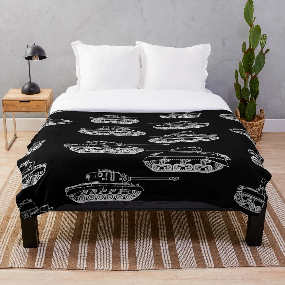 Plush blanket featuring iconic World War II tanks