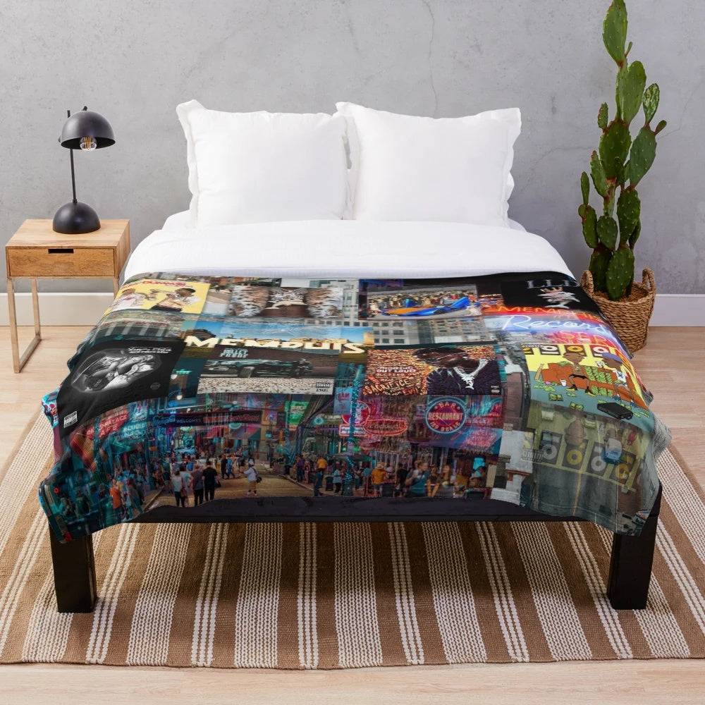 Young Dolph memorial plush blanket featuring a collage of the late rapper's iconic moments