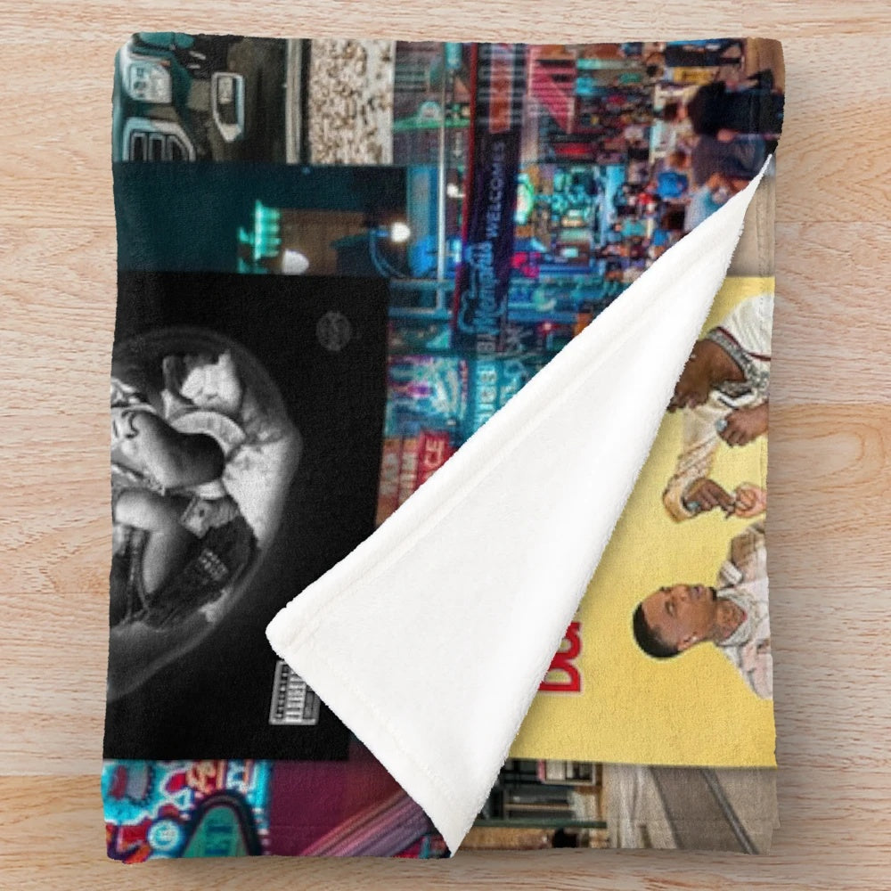 Young Dolph memorial plush blanket featuring a collage of the late rapper's iconic moments