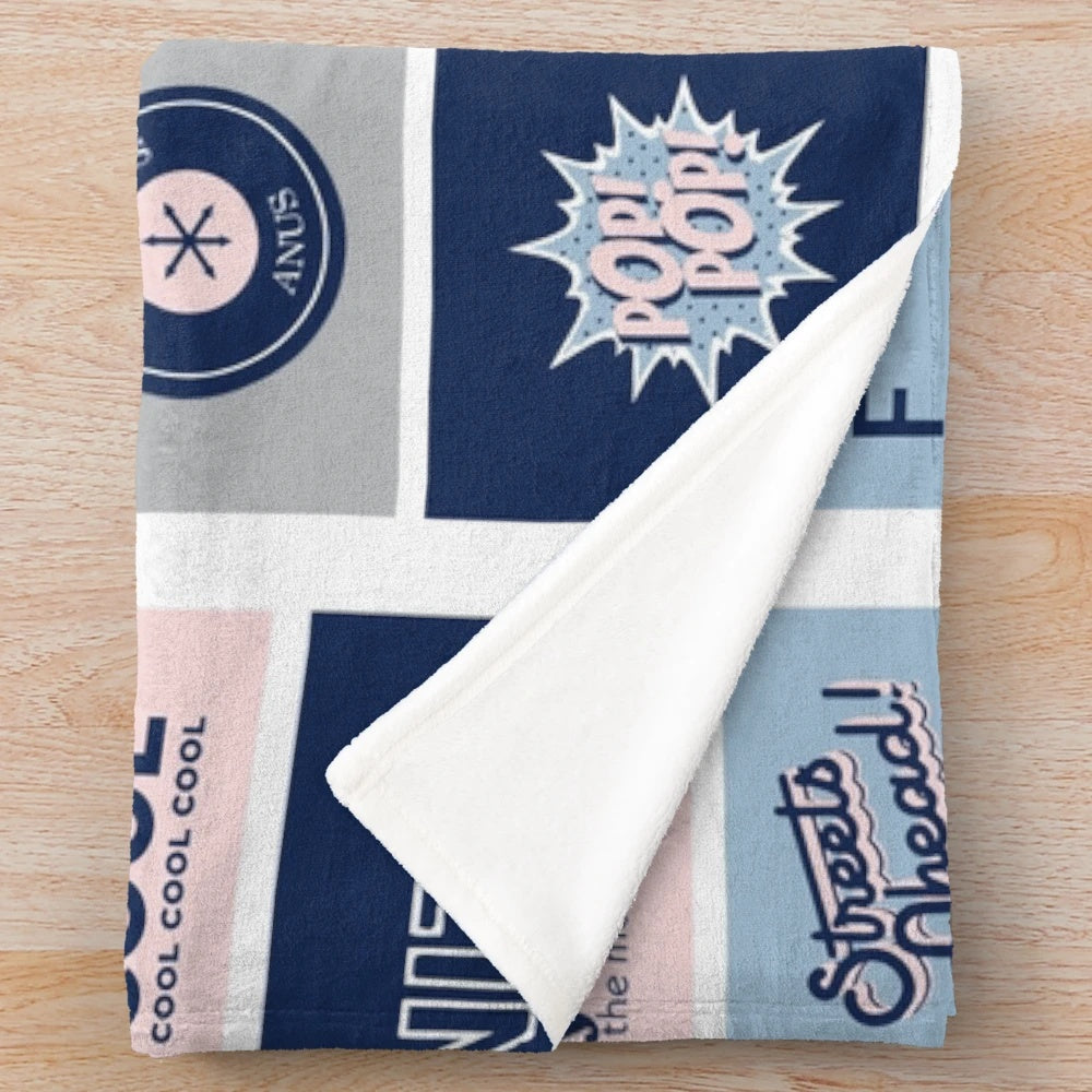 Community TV series-inspired grey and blue plush blanket