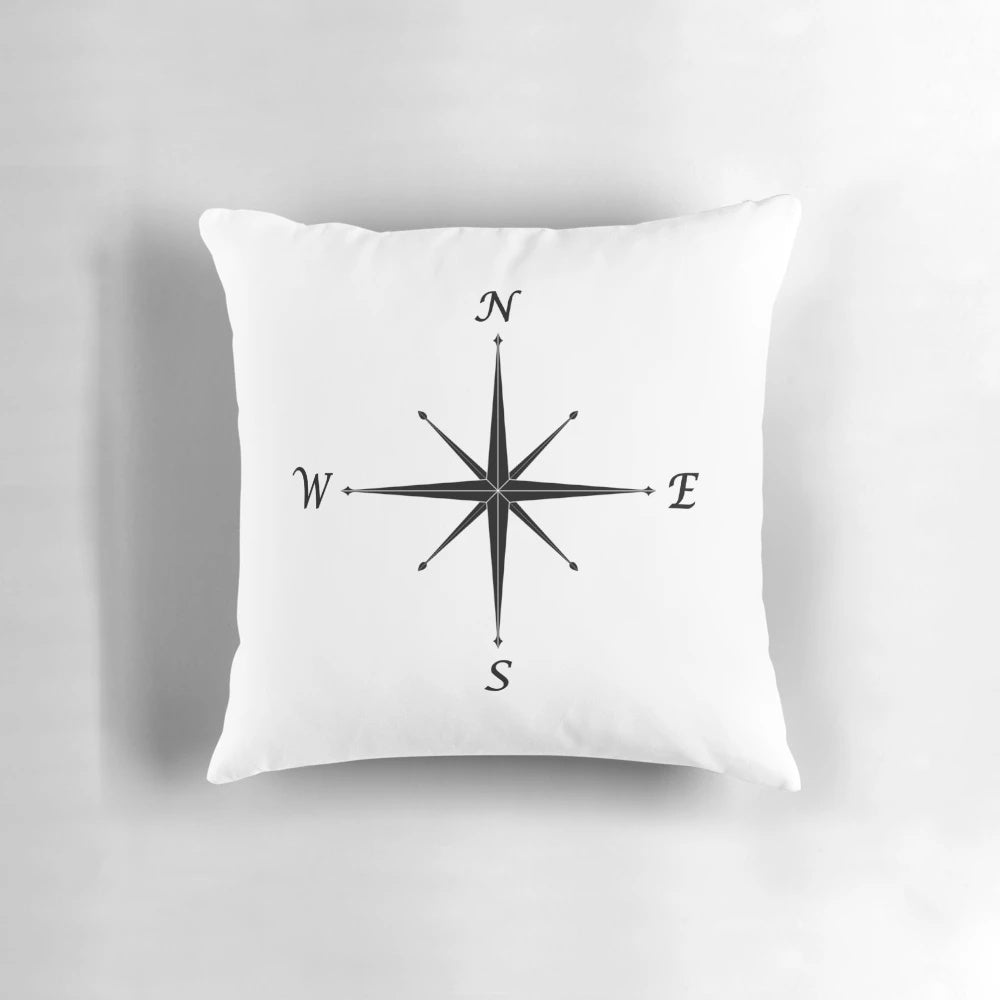 Compass Rose Nautical Pillow - Decorative Throw Pillow with Minimalist Compass Design