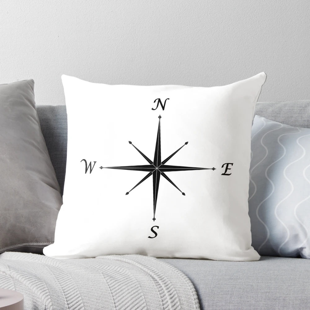 Compass Rose Nautical Pillow - Decorative Throw Pillow with Minimalist Compass Design
