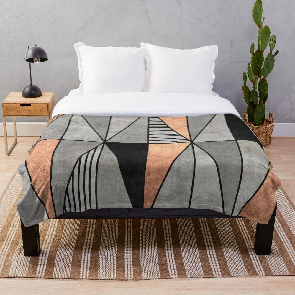 Concrete and copper triangle pattern plush blanket