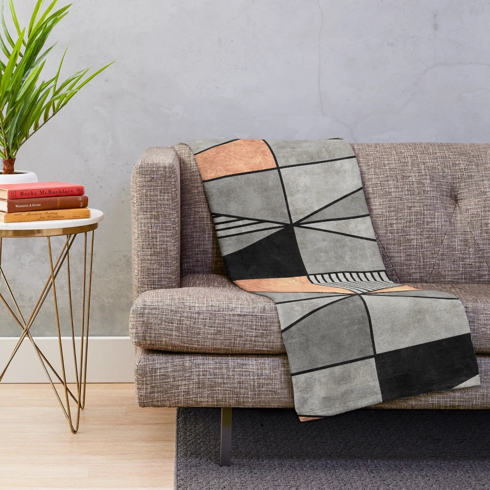 Concrete and copper triangle pattern plush blanket
