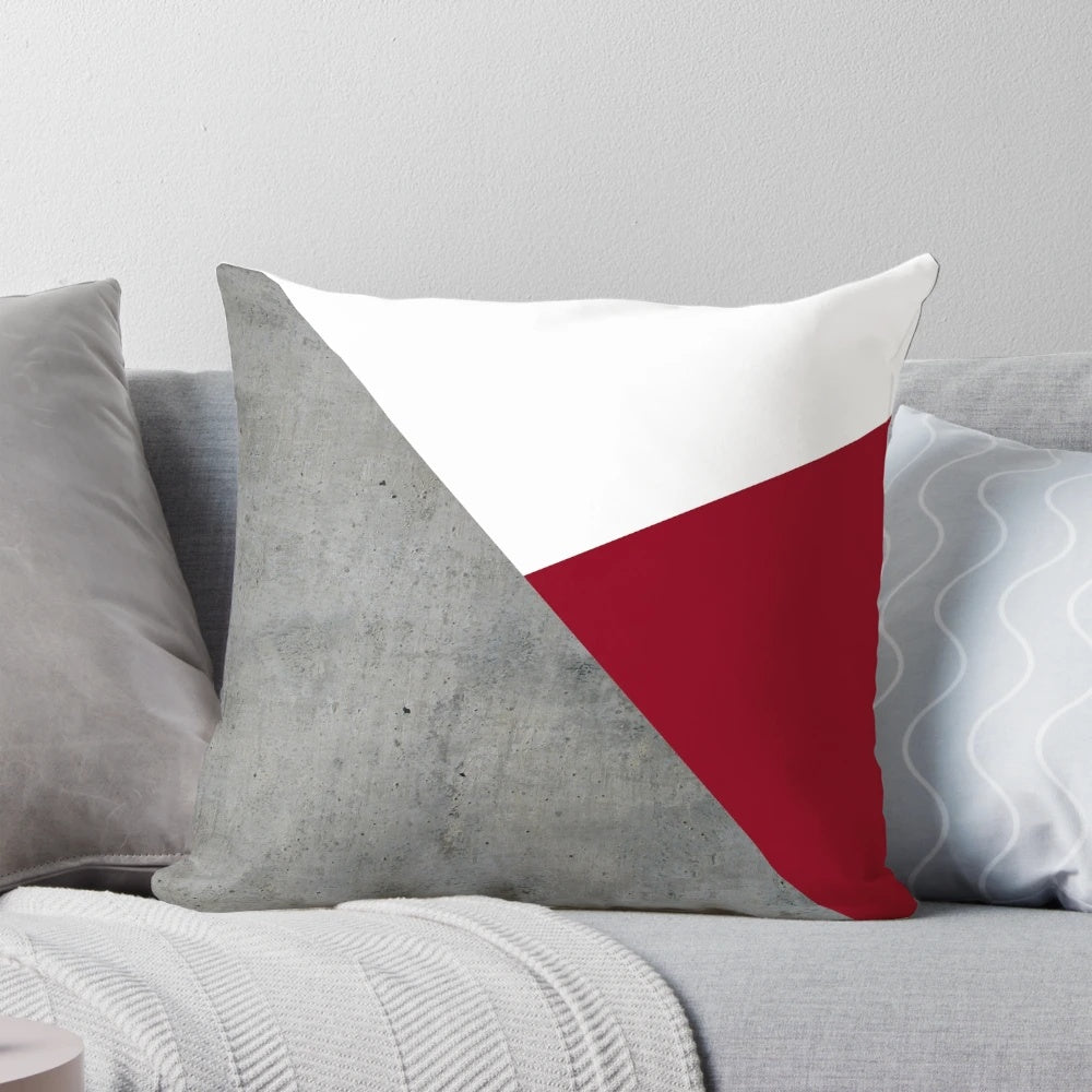 Concrete grey and burgundy red geometric background pillow