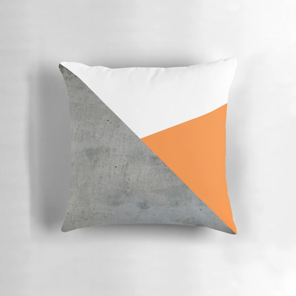 Concrete grey and orange geometric background decorative pillow