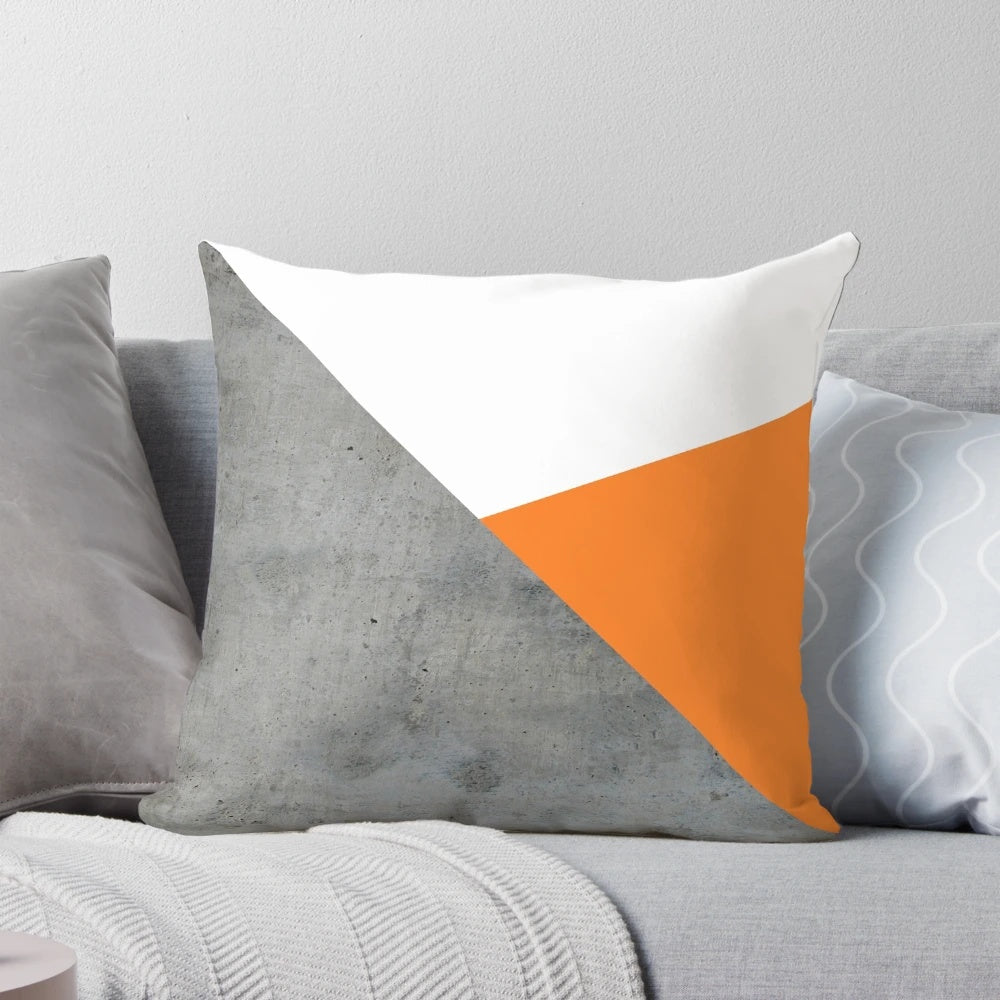 Concrete grey and orange geometric background decorative pillow