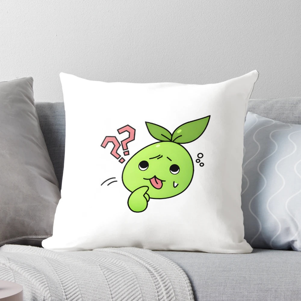 A soft, plush pillow featuring a confused mokoko emote from the popular MMORPG Lost Ark.