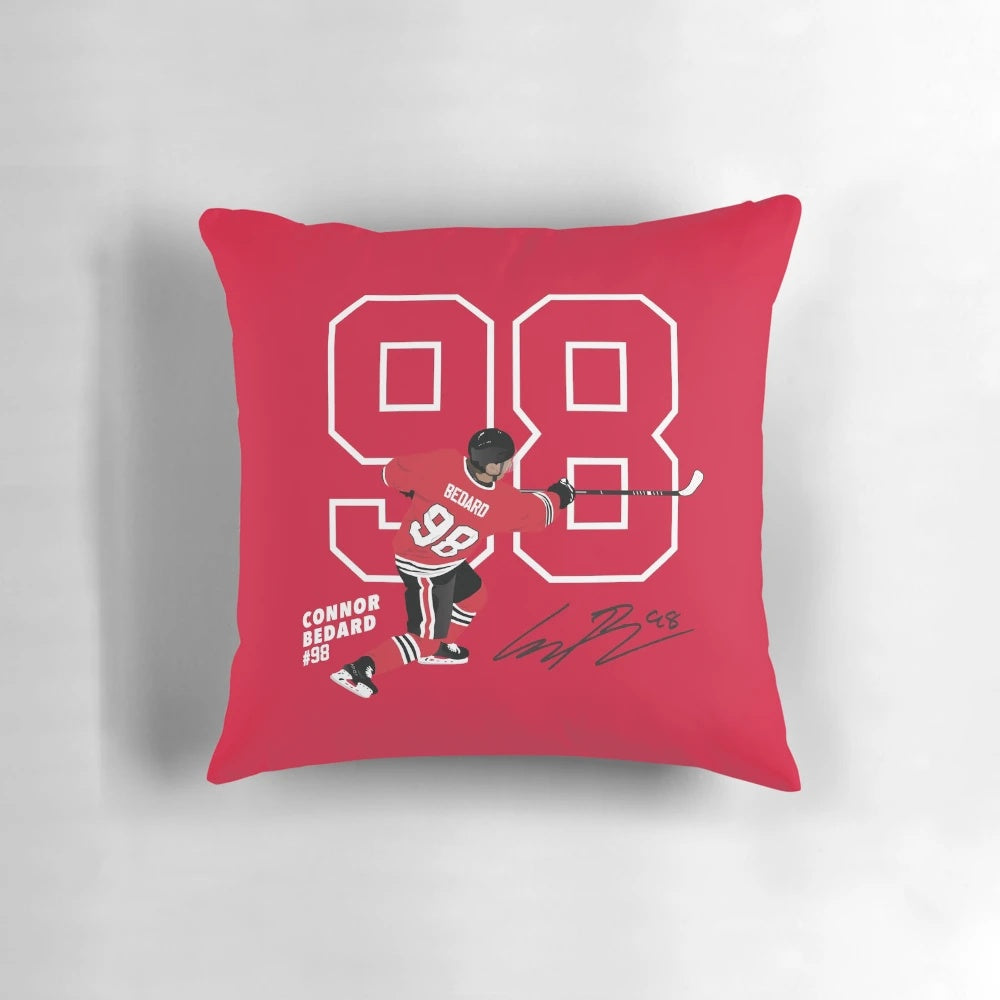 Connor Bedard Chicago Blackhawks #98 Signature Art Pillow