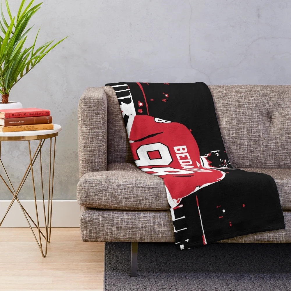 Connor Bedard inspired graphic art plush blanket with Blackhawks colors and design