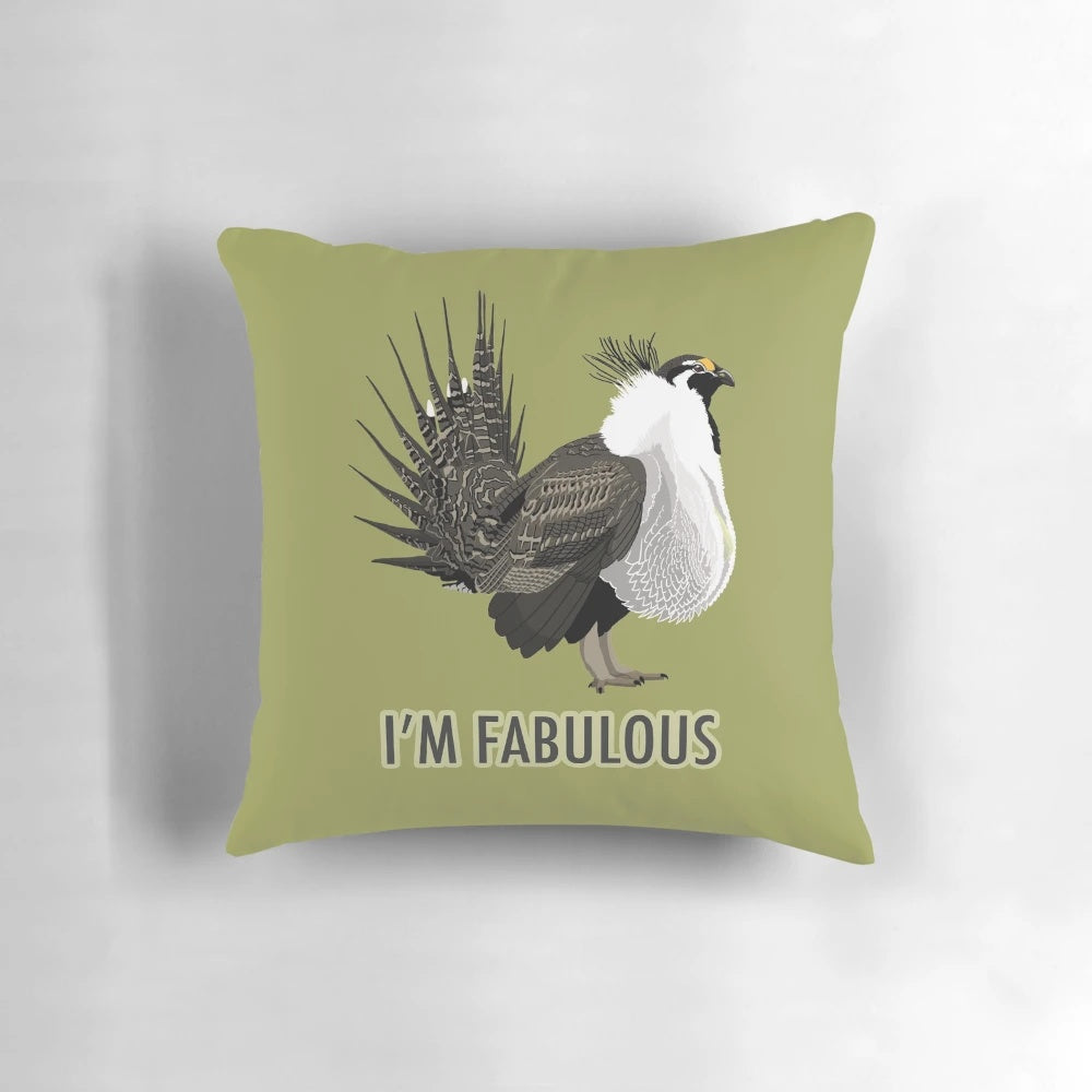 Decorative pillow featuring the iconic greater sage-grouse, a bird species in need of conservation efforts.