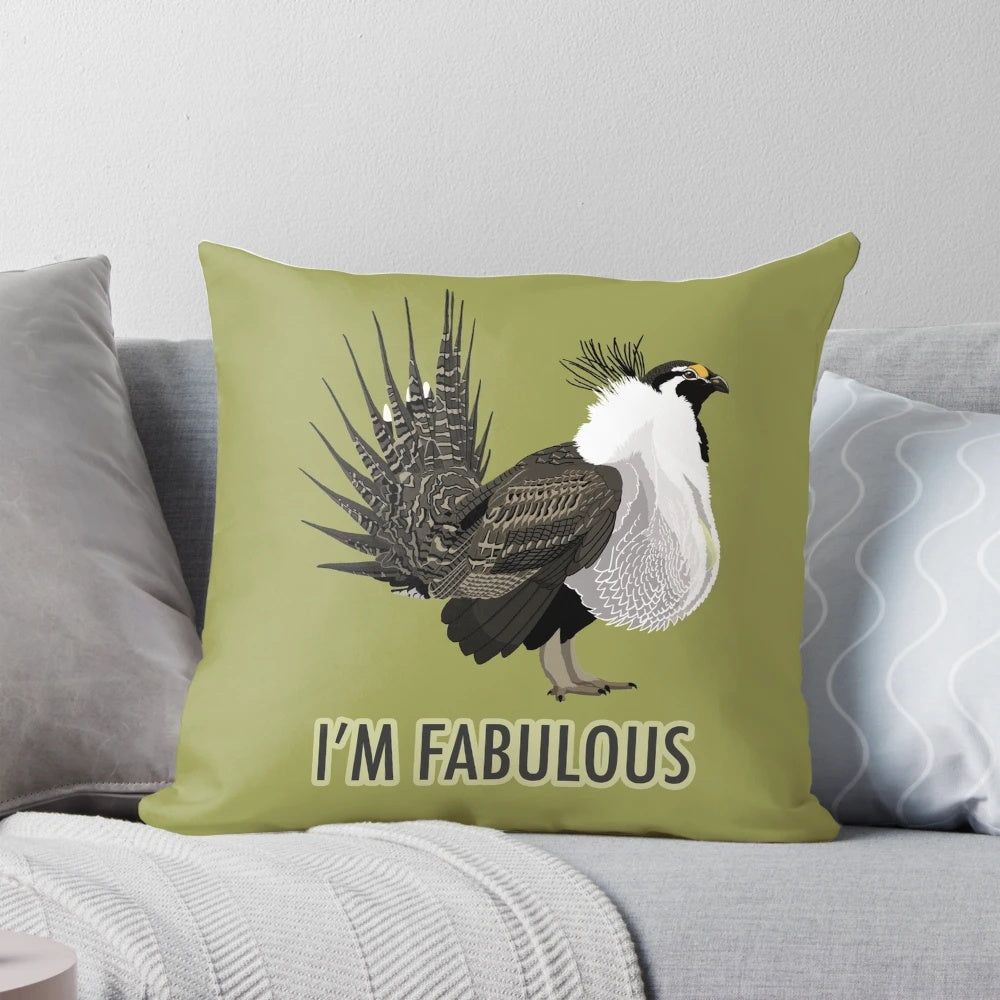 Decorative pillow featuring the iconic greater sage-grouse, a bird species in need of conservation efforts.