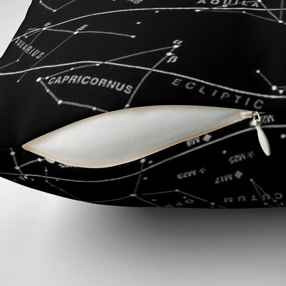 Decorative pillow featuring a night sky with constellations and stars