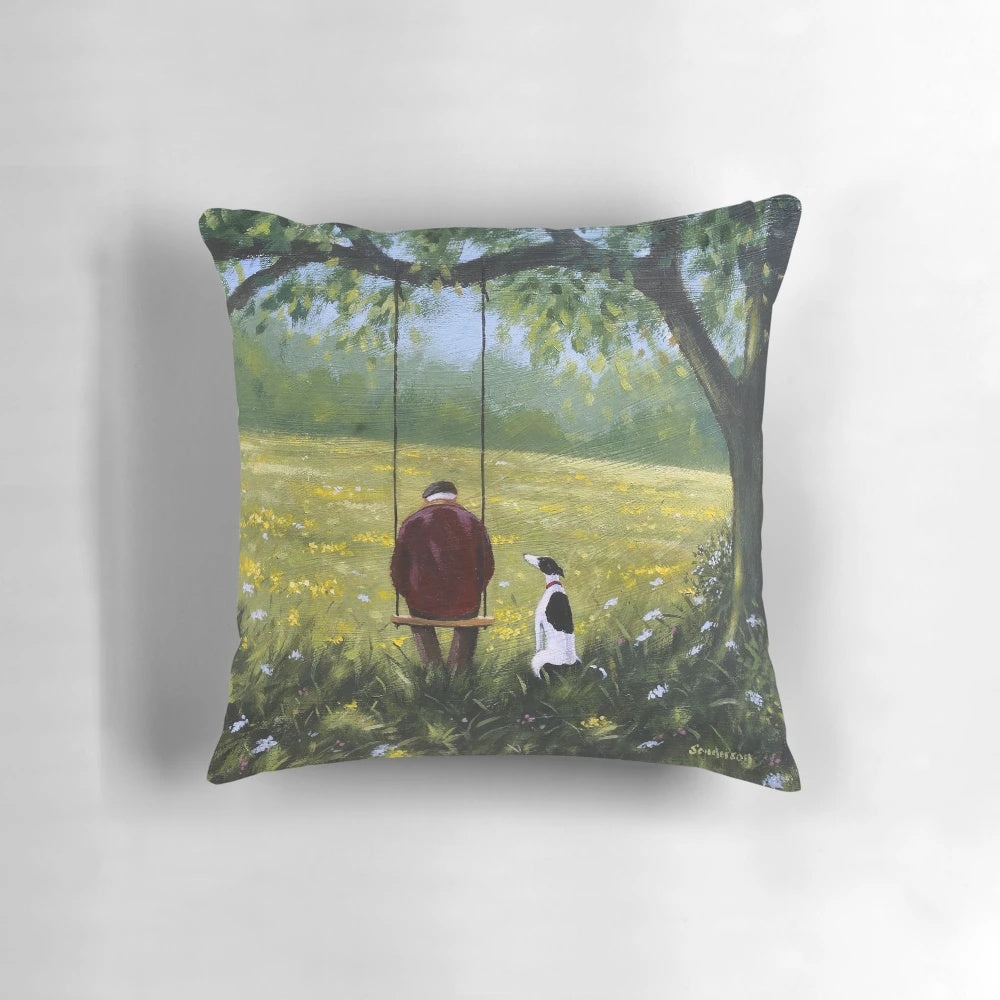 A serene contemplation pillow featuring a beautiful greyhound or whippet design
