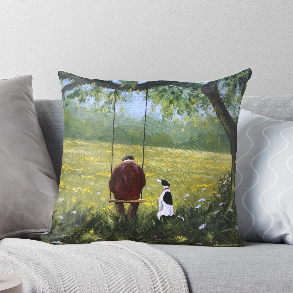 A serene contemplation pillow featuring a beautiful greyhound or whippet design