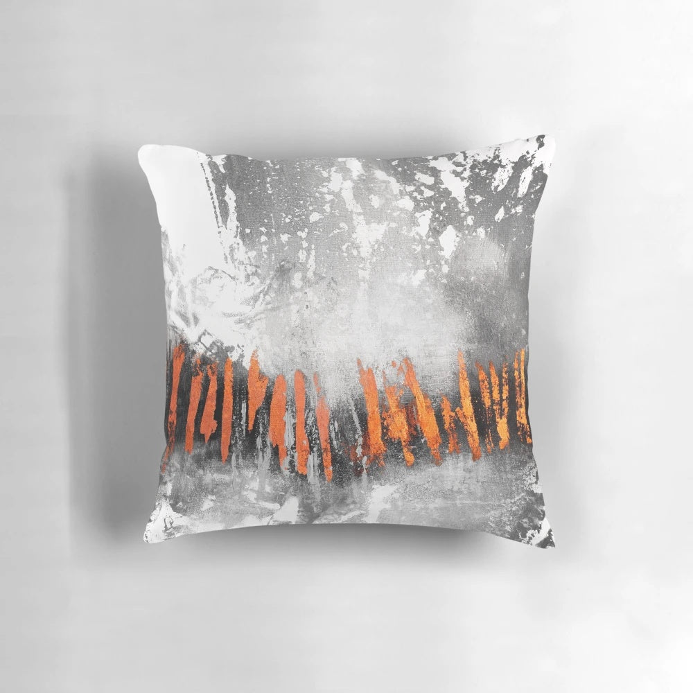 Set of 3 abstract gray and orange decorative pillows for modern and industrial living rooms