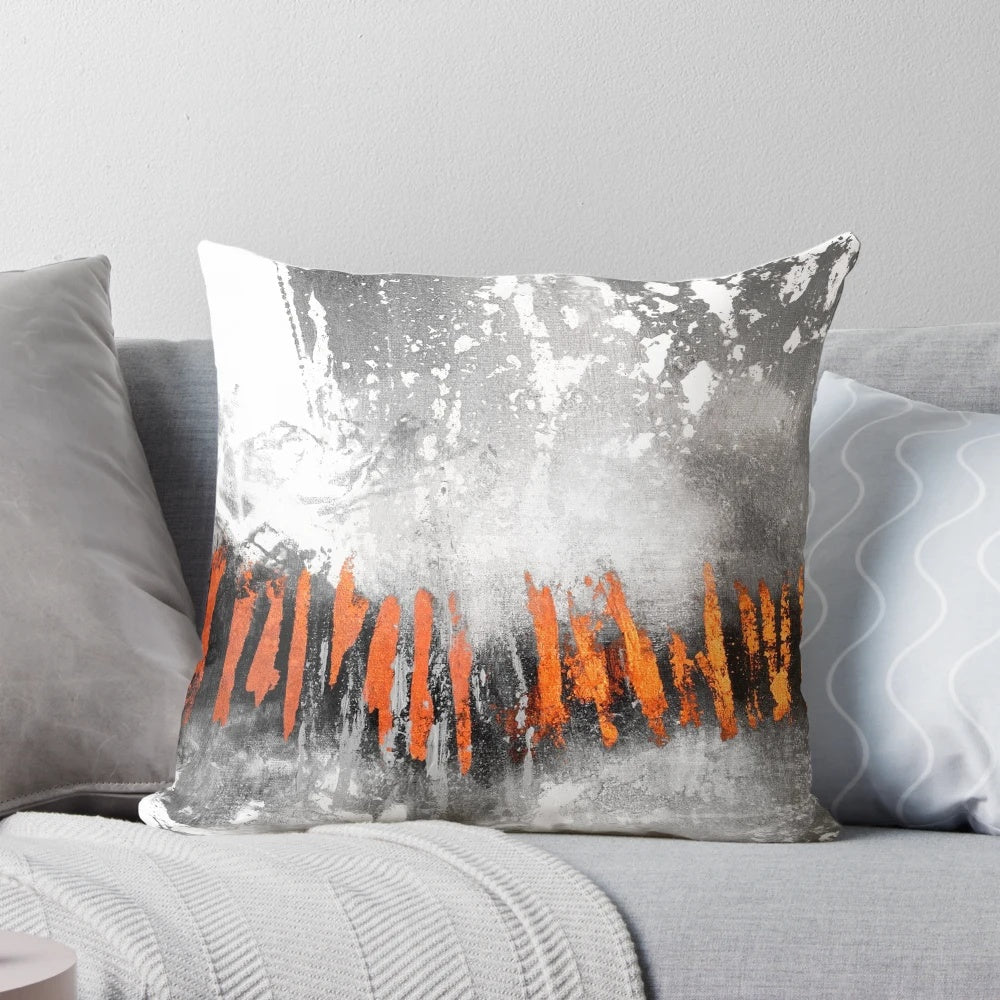 Set of 3 abstract gray and orange decorative pillows for modern and industrial living rooms