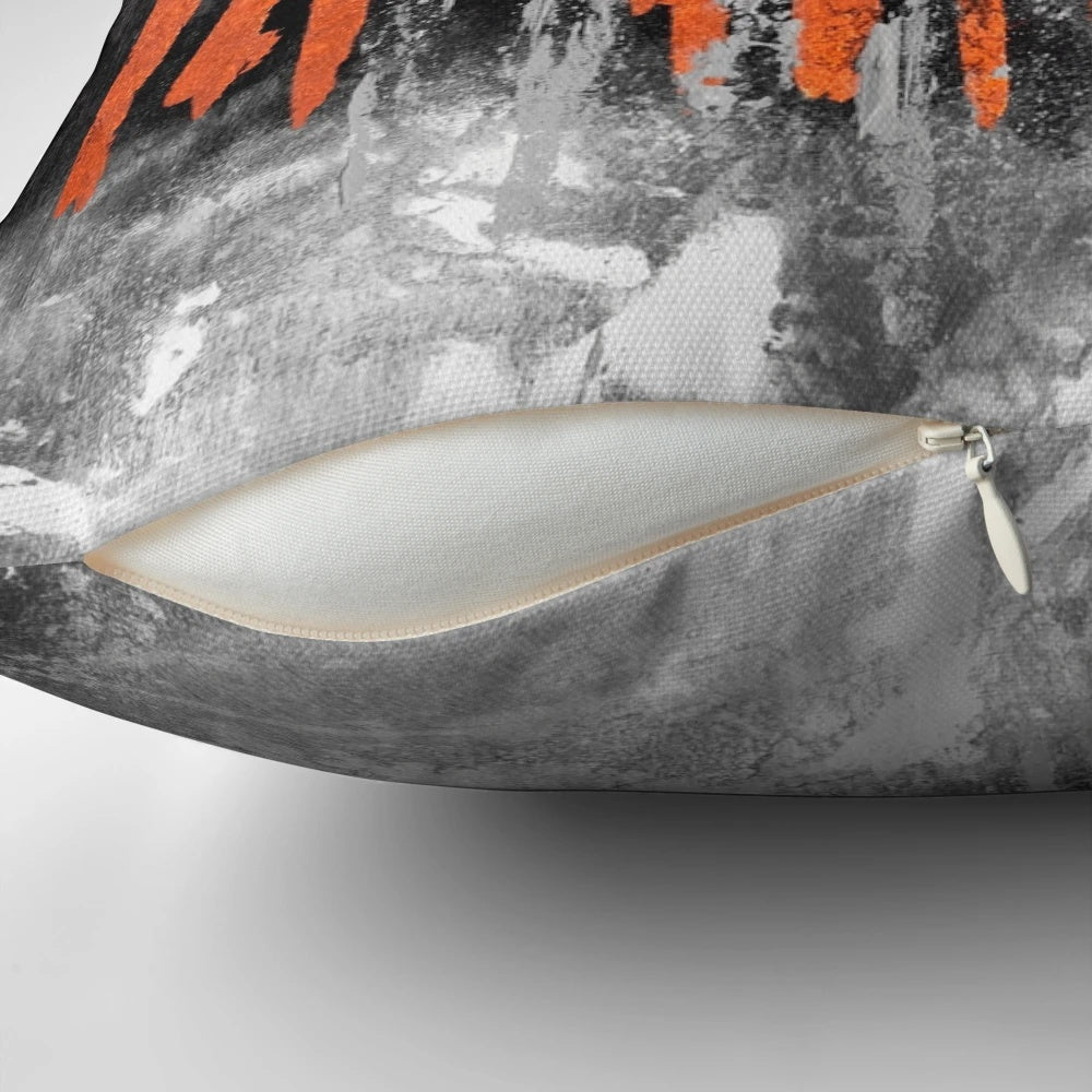 Set of 3 abstract gray and orange decorative pillows for modern and industrial living rooms