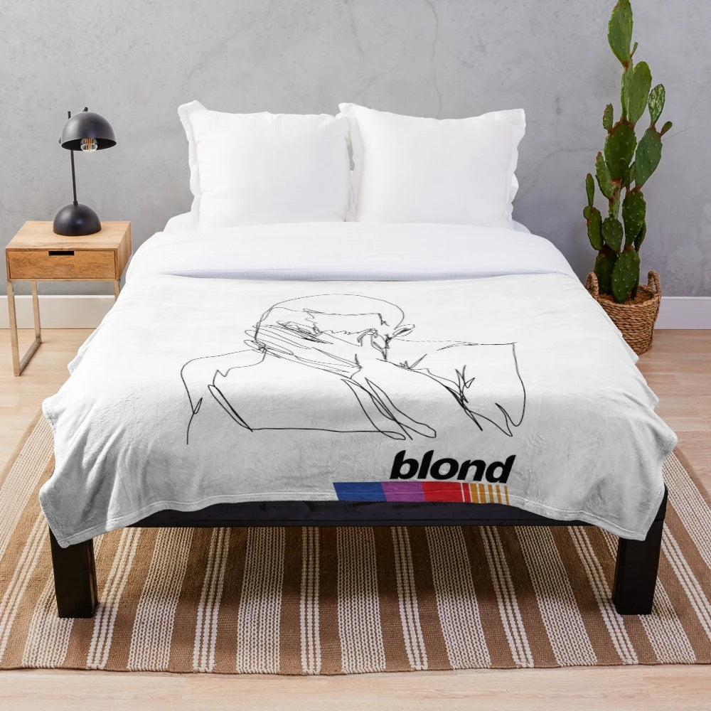 Frank Ocean inspired minimalist line art plush blanket