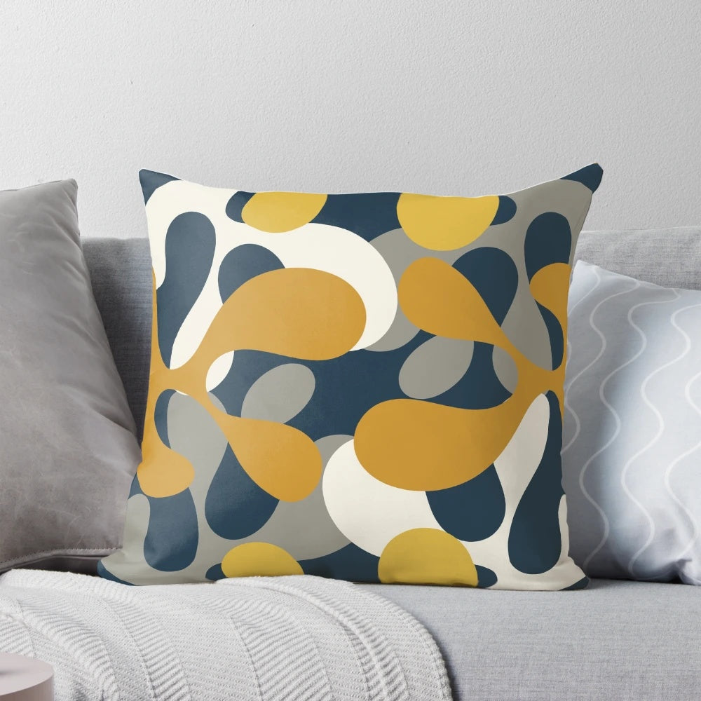 A stylish modern abstract patterned navy blue and gray throw pillow