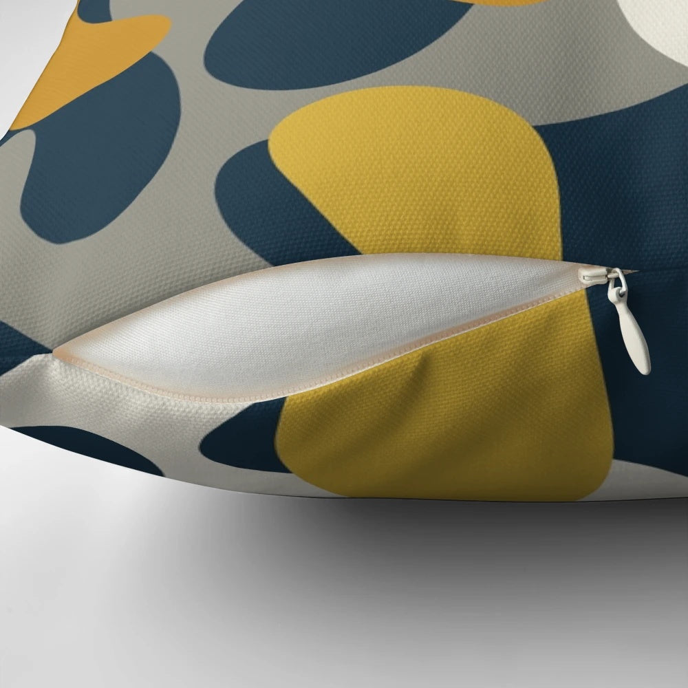 A stylish modern abstract patterned navy blue and gray throw pillow