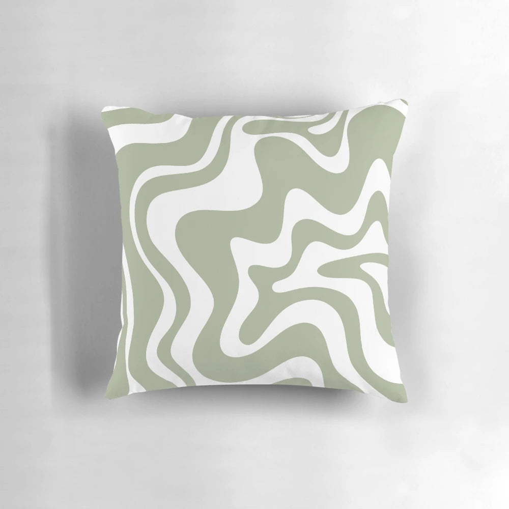 Sage green and white contemporary abstract swirl pattern pillow