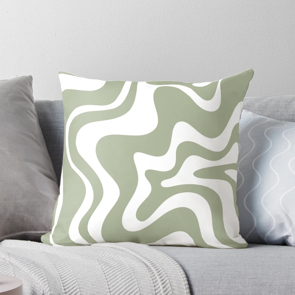 Sage green and white contemporary abstract swirl pattern pillow