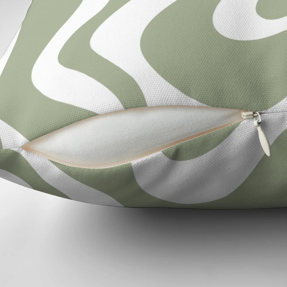Sage green and white contemporary abstract swirl pattern pillow