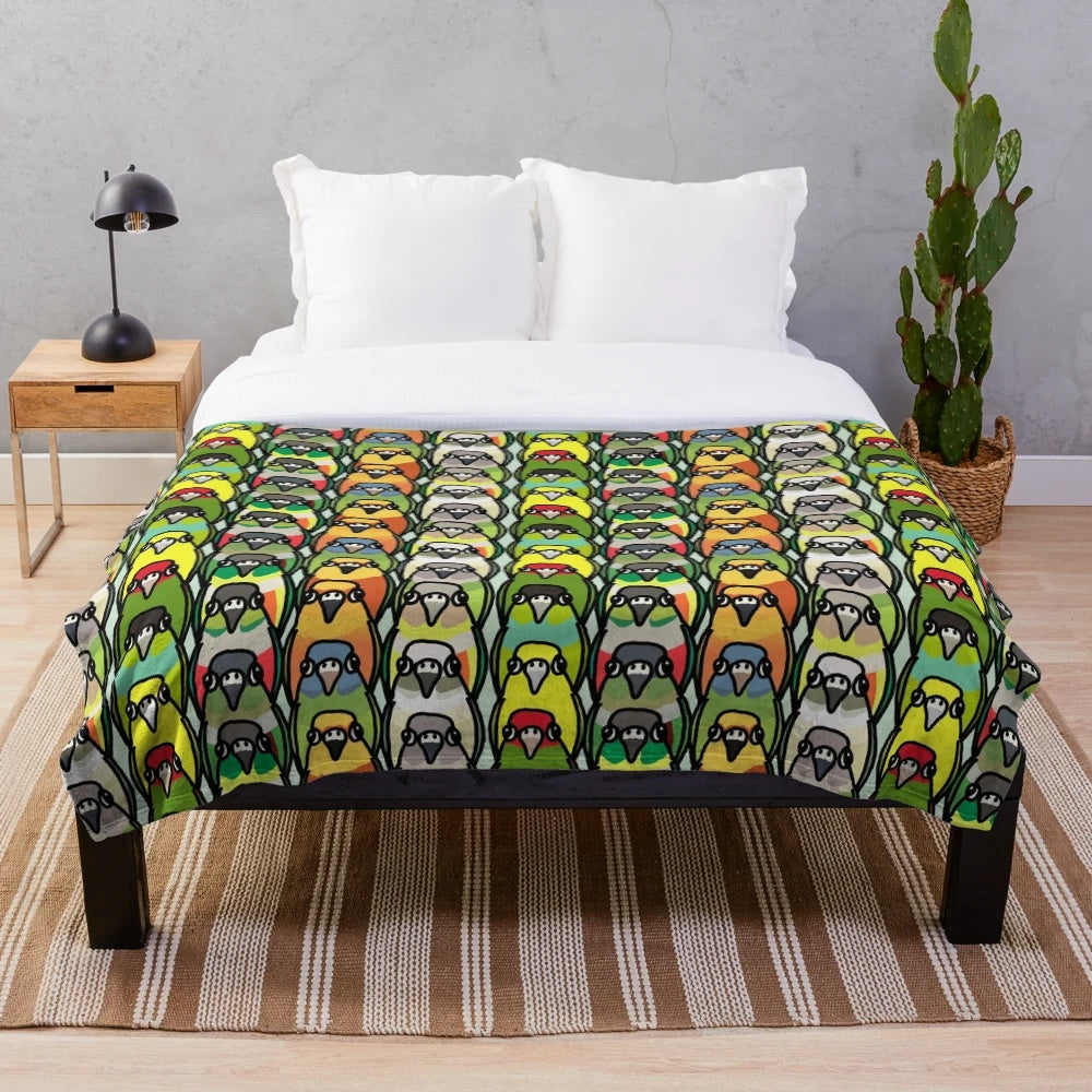Conure pattern plush blanket with vibrant bird design