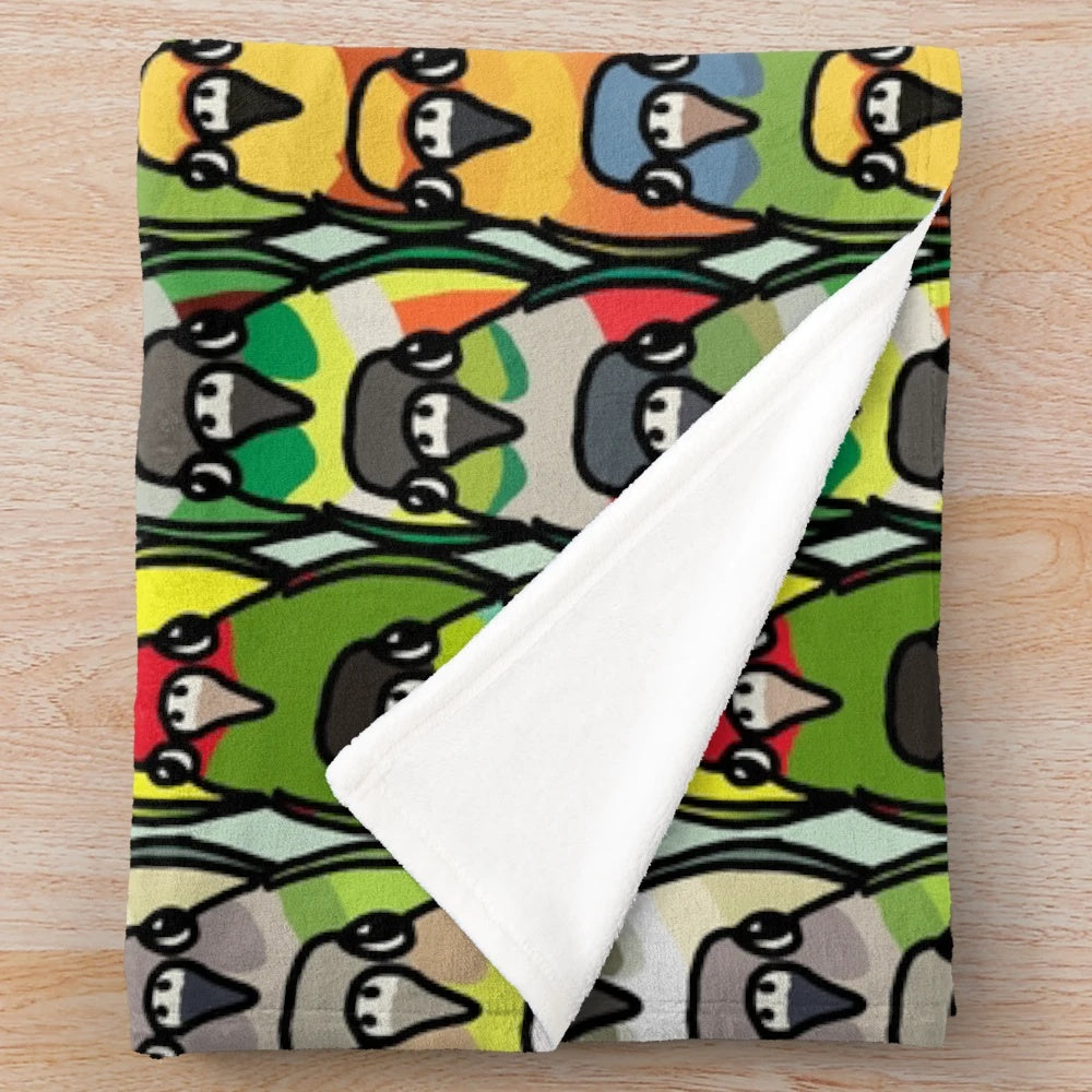 Conure pattern plush blanket with vibrant bird design