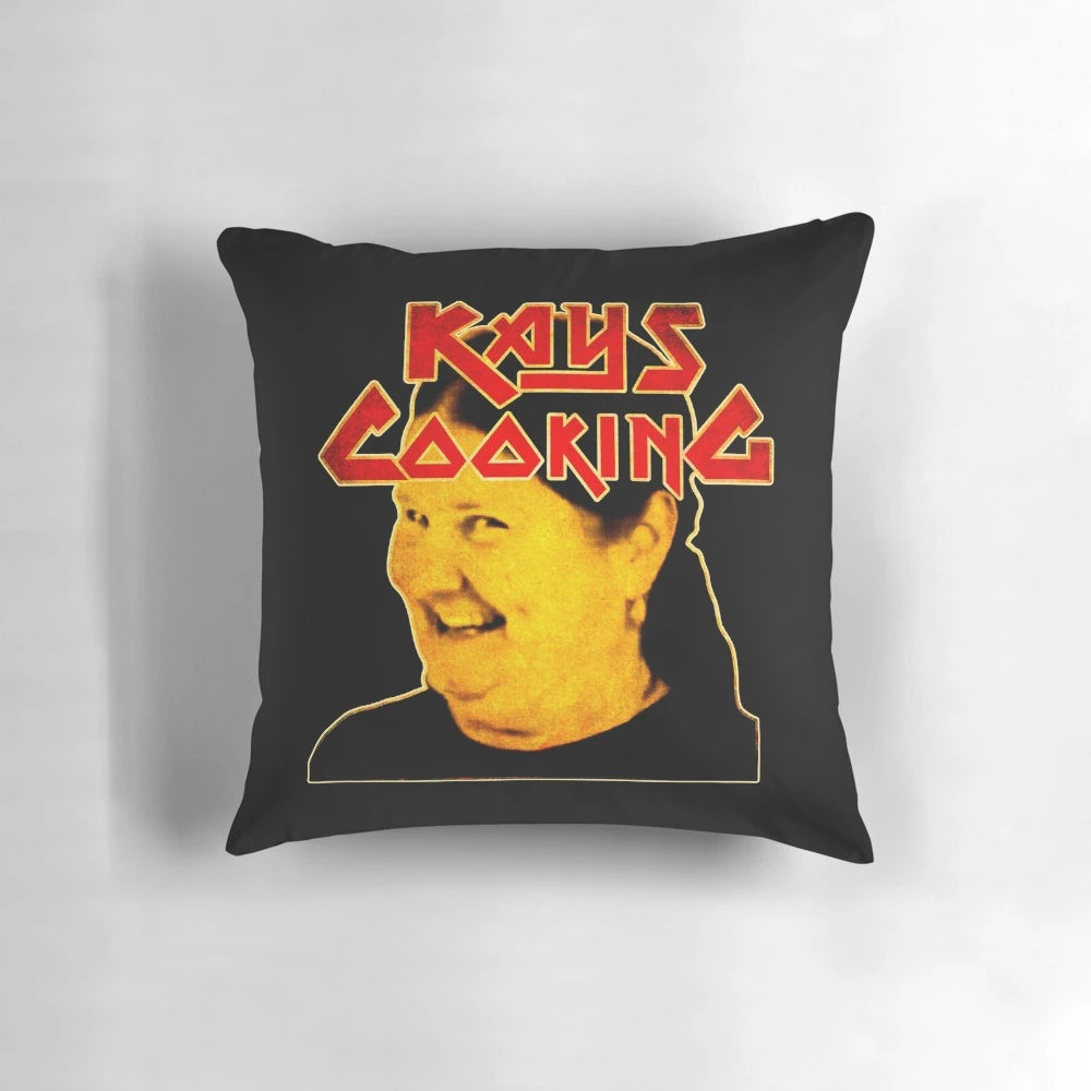 Decorative pillow featuring a cooking-themed design