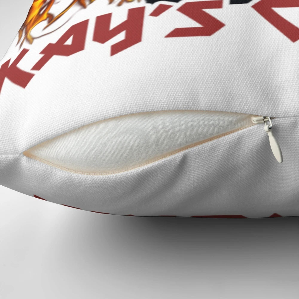 Cooking-themed throw pillow featuring "I'm Back Cooking Again" text