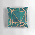Copper and emerald geometric design throw pillow, featuring a modern, textured pattern for a stylish home accent.
