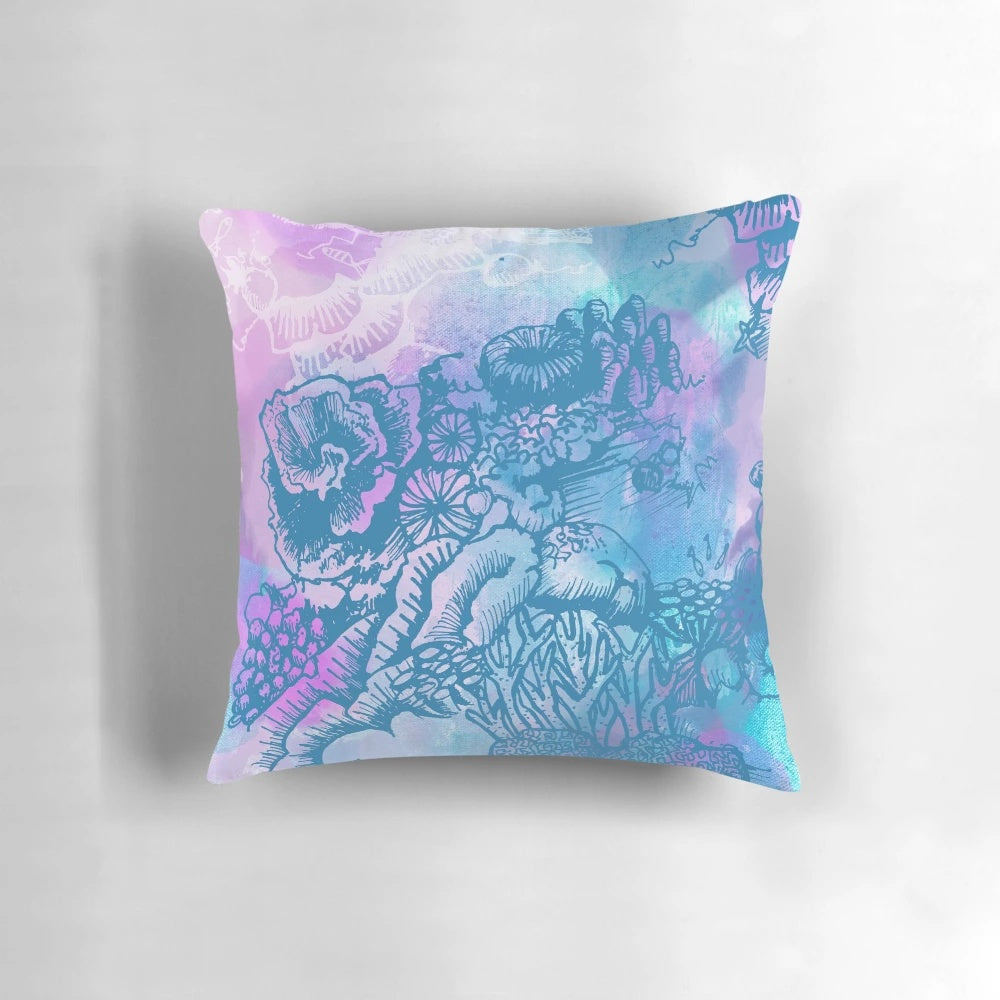 Vibrant watercolor painting featuring coral garden and Australian wildlife like whalesharks, humpback whales, and turtles