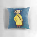 Coraline-themed decorative throw pillow featuring a whimsical character design