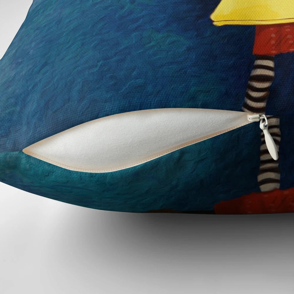 Coraline-themed decorative throw pillow featuring a whimsical character design
