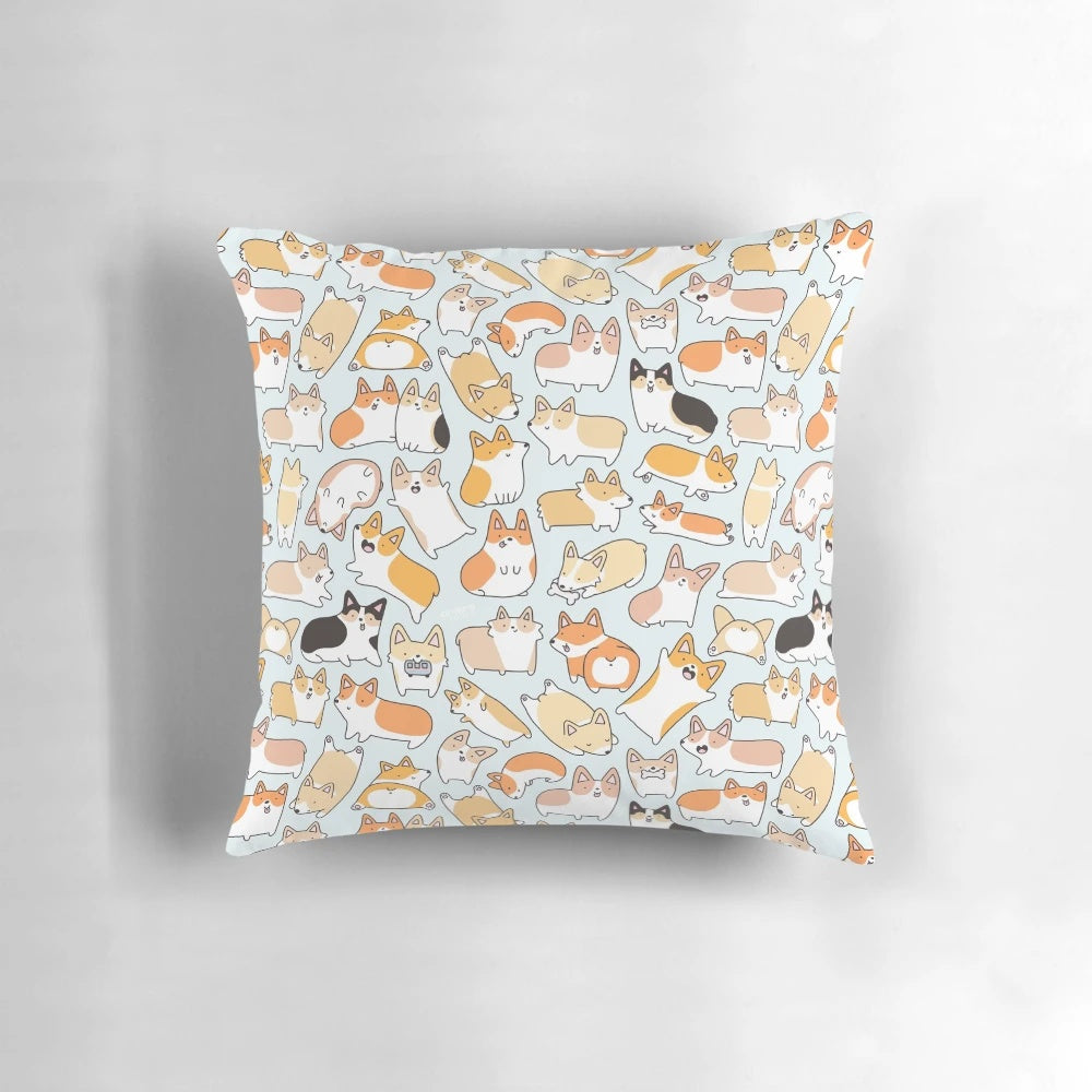 Corgilicious Corgi Doodle Throw Pillow with a kawaii and cute corgi design
