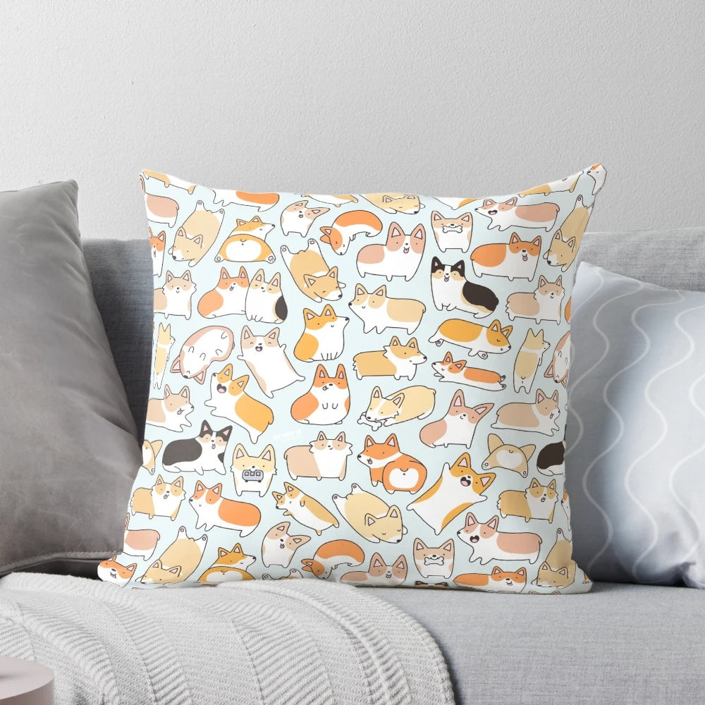 Corgilicious Corgi Doodle Throw Pillow with a kawaii and cute corgi design