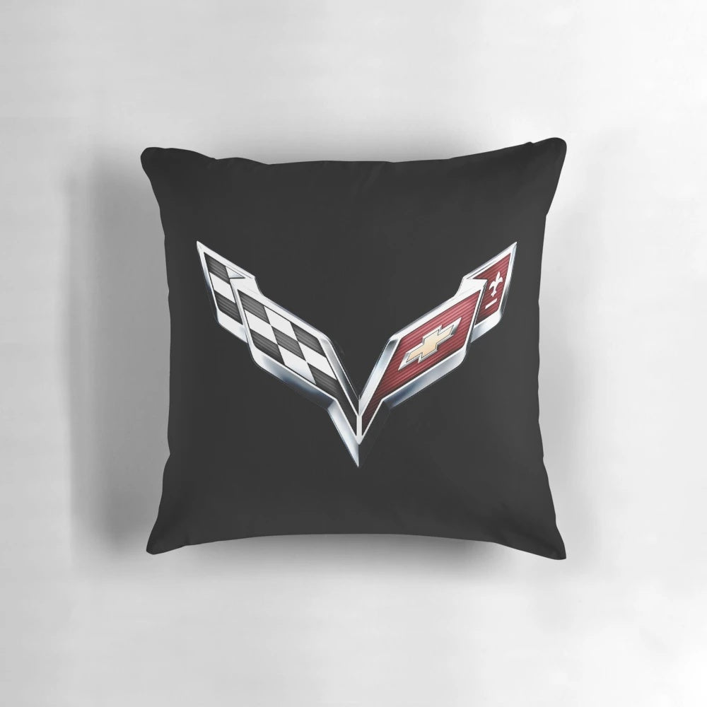 A comfortable and stylish Corvette emblem pillow for Corvette enthusiasts.