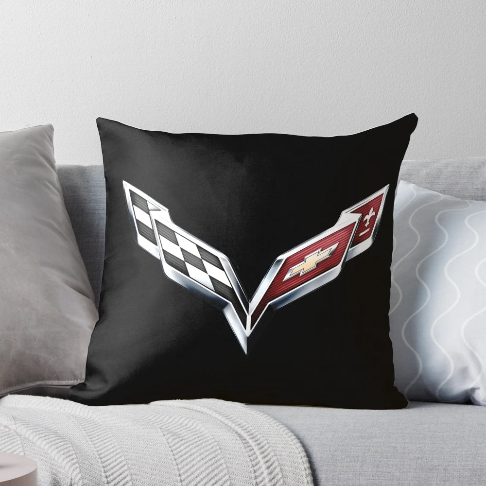 A comfortable and stylish Corvette emblem pillow for Corvette enthusiasts.